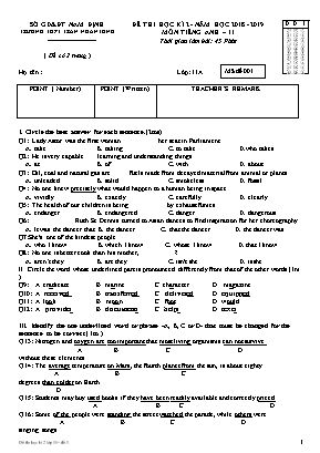 Đề thi học kỳ II môn tiếng Anh Lớp 11 - Mã đề 001 - Năm học 2018-2019 - Trường THPT Trần Nhân Tông
